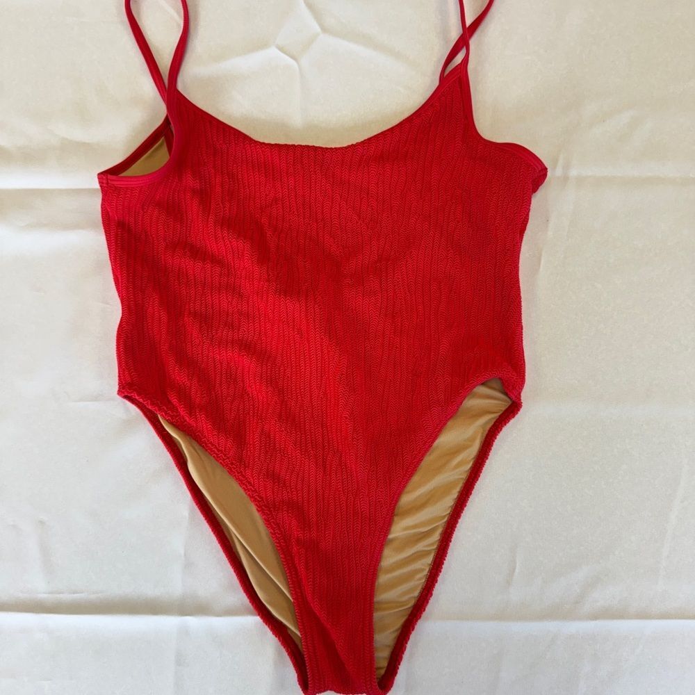 Gnash Ribbed Textured One-Piece Swimsuit Hot Pink Size 8